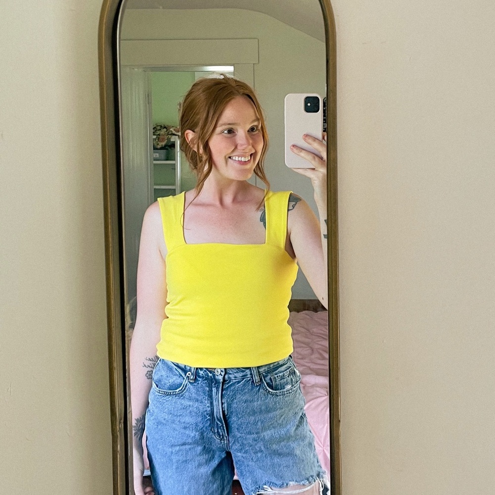 Cache Yellow Square Neck Tank Size Large